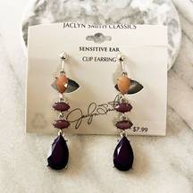 *5/$25* Jaclyn Smith Clip On Dangle Earrings Brown Black Silver Toned NWT