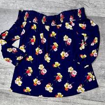 Old Navy  Long Sleeve Swing Off Shoulder Navy Blouse Womens M Floral Boho