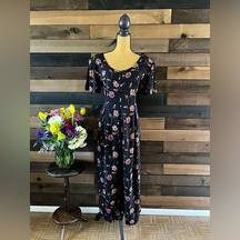 90s Notations Black & Pink Short Sleeve Cottagecore Floral Jumpsuit