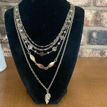 C1946 multi strand gold tone roses, beads and leaf necklace