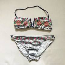 Sperry White Navy Blue Striped Colorful Bikini Bathing Suit Swim Size XS S