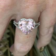 Sterling Silver  Pink Topaz & Cz Heart Ring Size 10