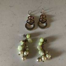 Set of 2 pair of earrings gold silver based and pearl drop earrings