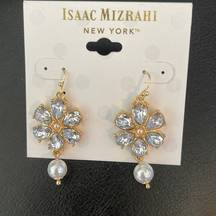 New Isaac Mizrahi Pear Shaped Crystals & Pearls Earrings