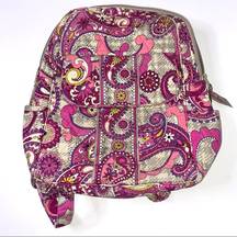 Vera Bradley  Paisley Print Pink And Gray Backpack Purse Bag 10" x 12" ~