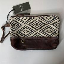 Myra New Pouch Bliss Zip Wristlet 11x7 New Leather Cotton Canvas S-1948 Aztec