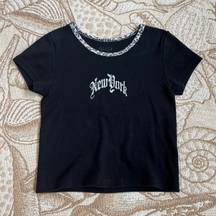 Brandy Melville  John Galt New York Baby Tee With Leopard Trim Collar