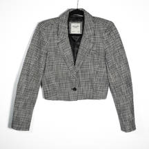 Abercrombie & Fitch  Black White Houndstooth Woven Print Cropped Blazer Jacket XS