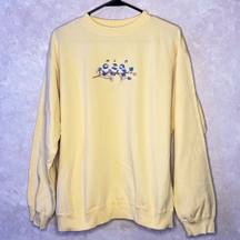 Three Little Birds Embroidered Yellow Crewneck