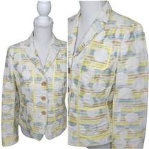 Akris Punto Blazer Suit Jacket Y2K style Mod Whte Yellow Stripes Polka Multi