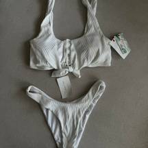 Frankie’s Bikinis White Ribbed Bikini Set