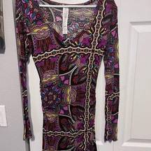 Satva multicolored print body con midi dress size small