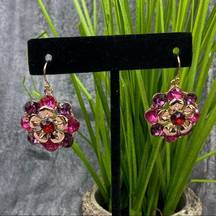 Dillard's  Flower Rhinestone Drop Dangle Earrings Pink Gold