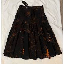 $1290 NWT Akris 36 4 Wool Pleated Midi Skirt Wedding Tower Print A/W 2011 Brown