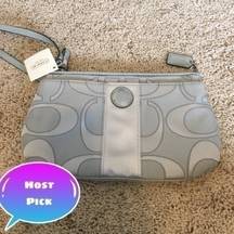 Coach  signature fabric gray / silver oversized wristlet NWT