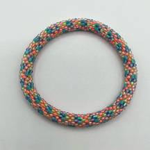 Slip-On Bracelet Crocheted with Glass Seed Beads Coral Teal Lime Green