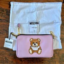Moschino Teddy Bear Embroidery Clutch/Crossbody Bag Pink NEW but AS IS