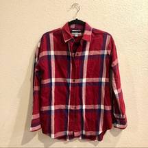 Old Navy  Maroon Boyfriend Plaid Button Up