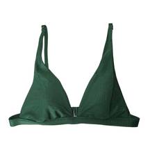 Aerie  Dark Green Ribbed Triangle Bikini Bathing Suit Top size Large