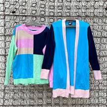 Lands'End  pastel color block sweater and cardigan set