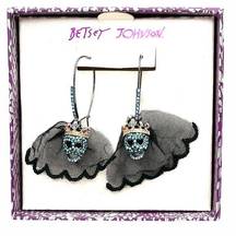 Betsey Johnson  Skull with Vail Earrings, Black