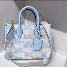 Michael Kors  Vista Blue Mirella Tote Purse Small Shopper Top Zip Crossbody