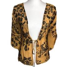 Pretty Good Leopard Print Sheer Open Front Tie Beach Coverup Top - L