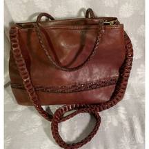 Vintage Dillards Woven Insert Brown Leather Crossbody Bag Satchel Purse