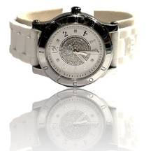 Juicy Couture  White Rubber Band Crystal Encrusted Dial Watch