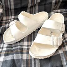 Birkenstock  Women's White Arizona Essentials 250 EVA Sandals Size 39.