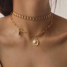 18k gold plated chain choker bee pendant baroque pearl choker