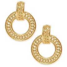 New Karine Sultan 24K Gold Plated Chunky Circular Chain Design Hoop Earrings