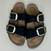 New - Revolve Big Buckle Gold Sandal in Black - size 39- BIRKENSTOCK