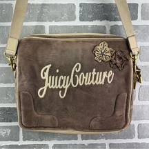 Juicy Couture Y2K Computer Laptop Bag Messenger Velour Tan Adjustable Strap