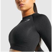 Gymshark Vital Seamless 2.0 Long Sleeve Crop Top in Black Marl