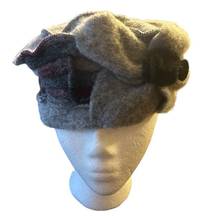 NEW Handmade Lafenice Felted Wool Hat, Made in Italy, grey with rosette