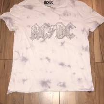 ACDC Gray And White Tie Dyed Studded Rhinestone Logo Tie