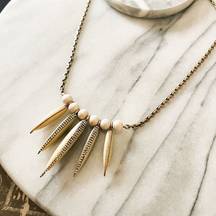 Chloe + Isabel Necklace - Cream, Gold Toned, Edgy Spike Design, Rhinestone