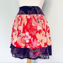 Urban Outfitters UO Ecote Red Purple Floral Stretchy Pull On Skirt Size L