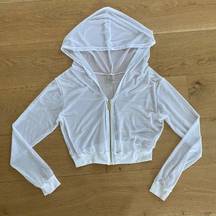 Heart Of Sun Sheer Cropped Zip Front Hoodie in White