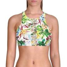 Martinique Macrame Tropical Floral High Neck Bikini Top Bathing Suit