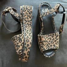 new GB gianni bini leopard cheetah espadrille platform sandals size 7.5