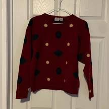 Vintage  Hook Polka Dot Diamonds Red Pure Wool Sweater Rare 80's 90's