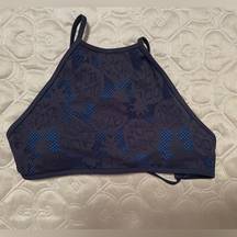 Aerie  High Neck Pineapple Bikini Top XS, navy blue, padded cross cross back