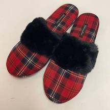 Victoria’s Secret Satin plaid Christmas Slippers Red Black Size M A9