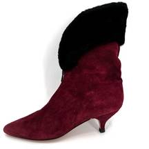 Vintage 80s Norma Kamali Kitten Heel Red Suede Booths Asymmetrical Fur Top