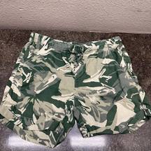 XCVI Linen Cotton Shorts Size S Camo Green Stretch Drawstring Waist Midi Pocket