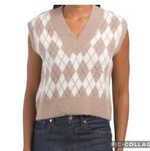 William Rast  argyle diamond v neck cropped knit sweater vest XS NWT