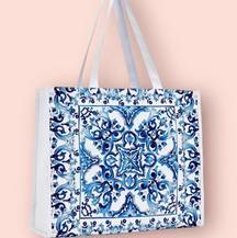 Blue/White  (Medallion) Canvas Tote Bag