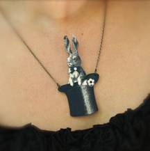 Alice in Wonderland Artisan Rabbit For Easter Fun Wearable Art Pendant Necklace